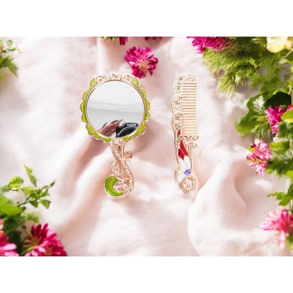 Vintage-Inspired Butterfly Mirror Comb Set Metal Handheld Compact Gift - Picture 6 of 12